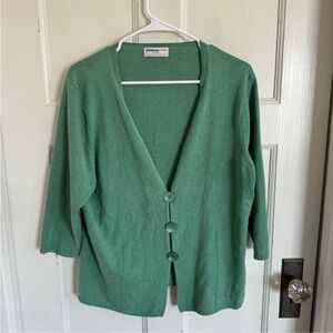 Johnstons of Elgin green 3/4 sleeve silk cashmere cardigan size xl